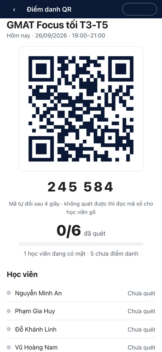 Mở mã QR điểm danh