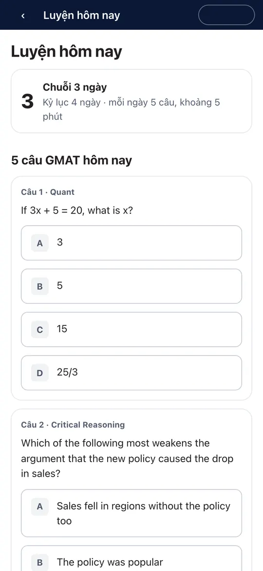 Luyện 5 câu mỗi ngày
