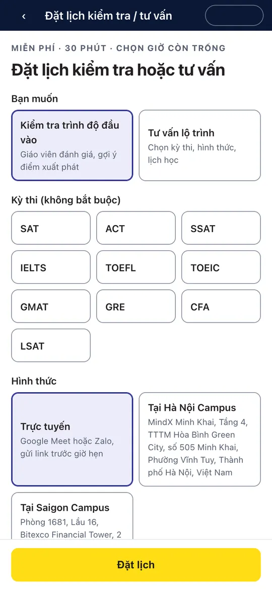 Đặt lịch kiểm tra / tư vấn