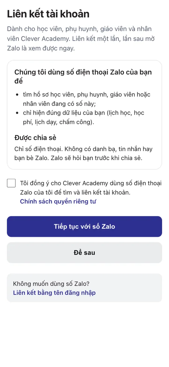 Liên kết bằng số Zalo