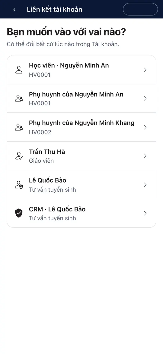 Chọn tài khoản