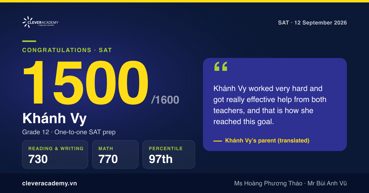 Khánh Vy scores 1500 on the September 2026 SAT